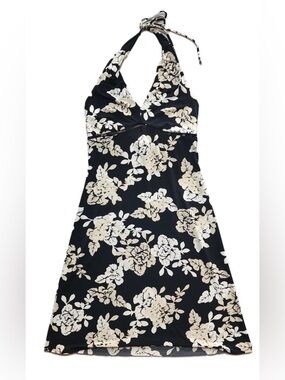 BCBGMaxAzria Black and Cream Floral Halter Dress